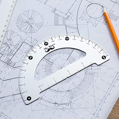 Mr. Pen - Geometry Set, 4 Pack, Metal Protractor, Aluminum Ruler, ...