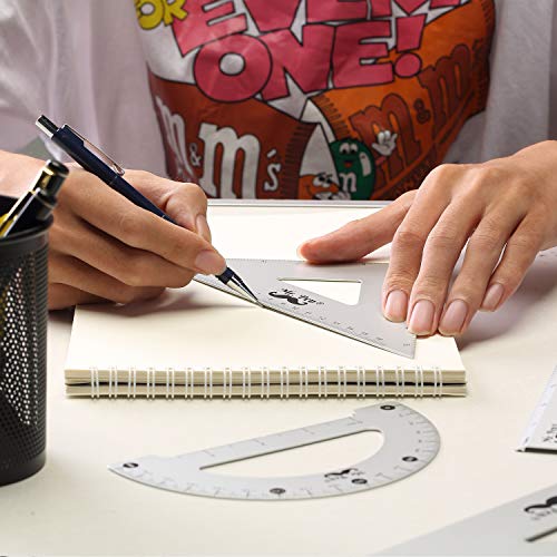 Mr. Pen - Geometry Set, 4 Pack, Metal Protractor, Aluminum Ruler, ...