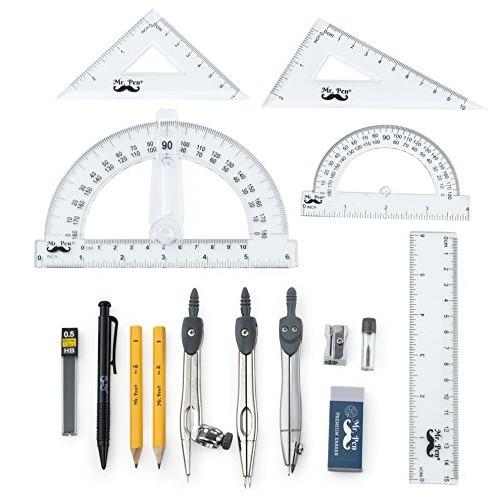 Mr. Pen Geometry Set with 6 Inch Swing Arm Protractor, Divider, Se...