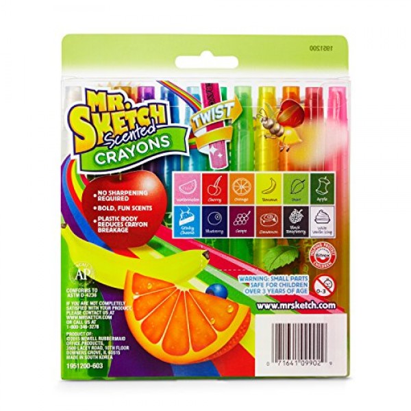 Mr. Sketch 1951200 Scented Twistable Crayons, Assorted Colors, 12-...