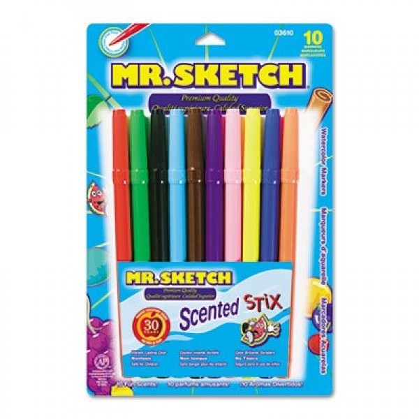 Mr. Sketch Scented Stix Markers, Fine Tip, Assorted Colors, 10-Count