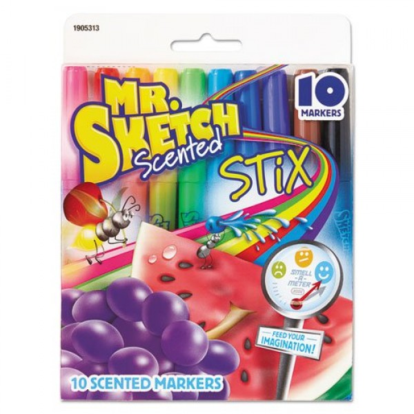 Mr. Sketch Scented Stix Markers, Fine Tip, Assorted Colors, 10-Count