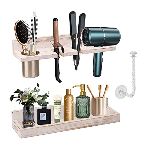 Hair Tool Organizer Wall Mount Holder, Set of 2 Layer Rustic Blow ...