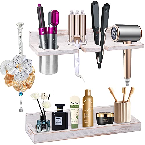 Hair Tool Organizer Wall Mount Holder, Set of 2 Layer Rustic Blow ...