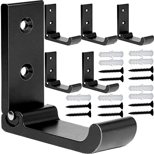 MsBong Folding Coat Hooks, 6PCS Matte Black Wall Hooks for Hanging...