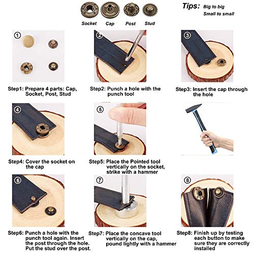 120 Sets Snap Fasteners Kit, MSDADA Metal Snaps Buttons Press Stud...