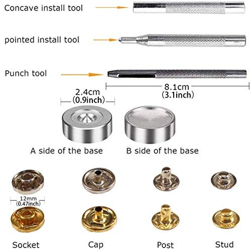 120 Sets Snap Fasteners Kit, MSDADA Metal Snaps Buttons Press Stud...
