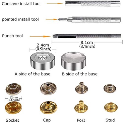 120 Sets Snap Fasteners Kit, MSDADA Metal Snaps Buttons Press Stud...