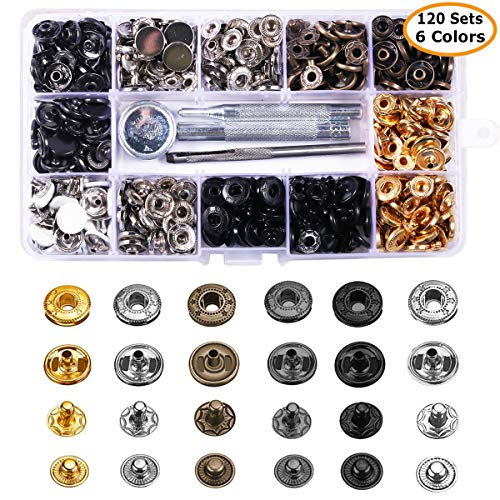 120 Sets Snap Fasteners Kit, MSDADA Metal Snaps Buttons Press Stud...