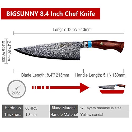 MSY BIGSUNNY Chef Knife - Super Steel 67 Layers Damascus Steel - 8...