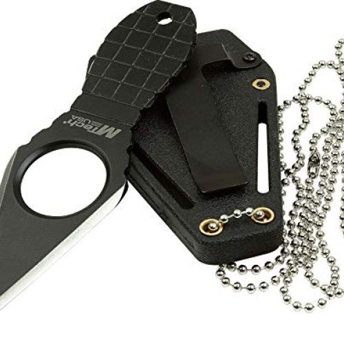 MTech USA MT-588BK Fixed Blade Neck Knife, Black Blade and Grenade...
