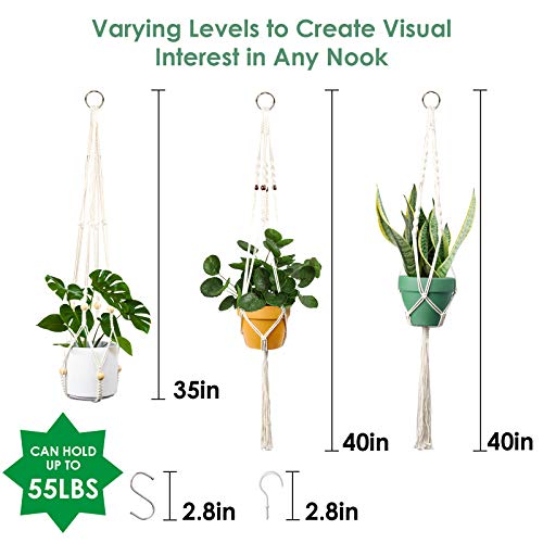 MTOUOCK Macrame Plant Hangers, Set of 3 Hanging Planter Indoor Out...