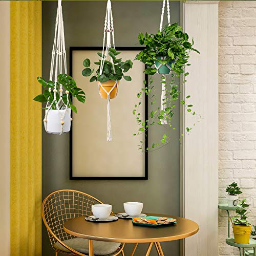 MTOUOCK Macrame Plant Hangers, Set of 3 Hanging Planter Indoor Out...