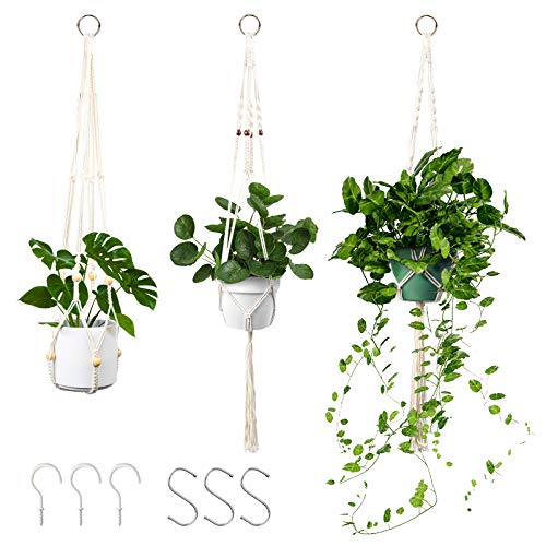MTOUOCK Macrame Plant Hangers, Set of 3 Hanging Planter Indoor Out...