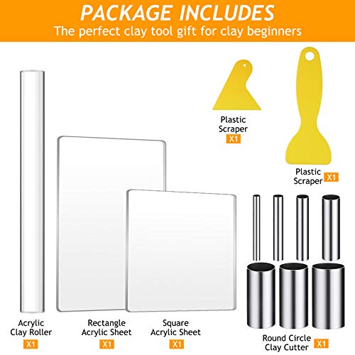 12 Pieces Acrylic Clay Roller with Acrylic Sheet Set, Stainless St...