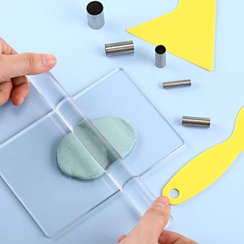 12 Pieces Acrylic Clay Roller with Acrylic Sheet Set, Stainless St...