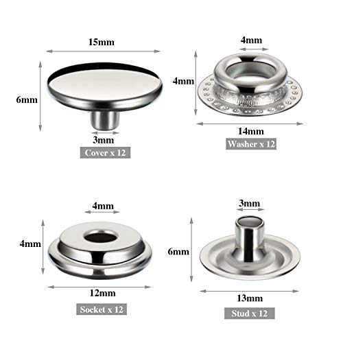 12 Sets Snap Fastener Kit, Press Studs Snap Fasteners Clothing Sna...