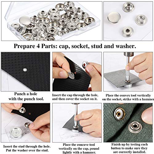 12 Sets Snap Fastener Kit, Press Studs Snap Fasteners Clothing Sna...