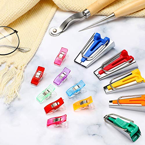 17 Pieces Sewing Bias Tape Makers Tool Set for Craft Quilting Bind...