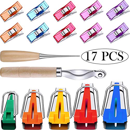 17 Pieces Sewing Bias Tape Makers Tool Set for Craft Quilting Bind...