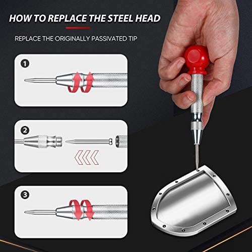 2 Pieces Automatic Center Punch with 2 Pieces Replacement Tip, 5 I...