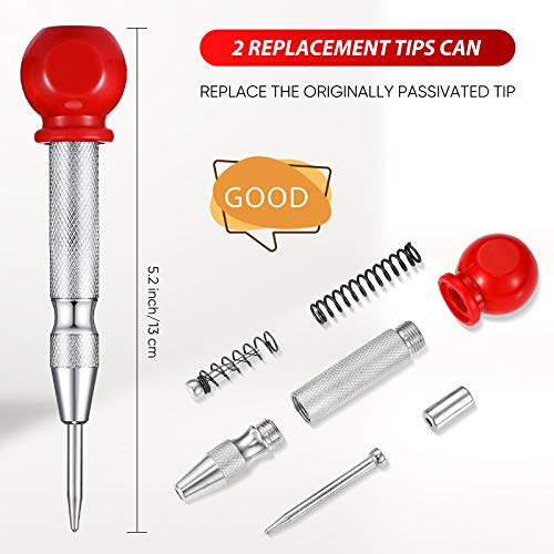 2 Pieces Automatic Center Punch with 2 Pieces Replacement Tip, 5 I...