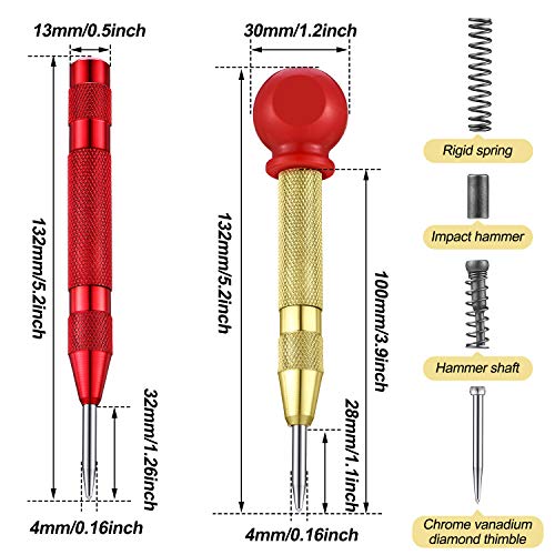 7 Pieces Automatic Center Hole Punch Spring Loaded Drill Punch Bra...