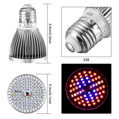 Full Spectrum E26 LED Grow Light Bulb, 60W Grow Plant Light for Hy...