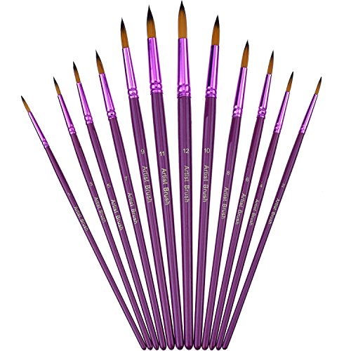 Mudder 12 Pieces Artist Paint Brushes Fine Paint Brush for Acrylic...