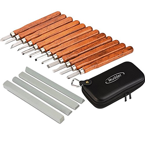 Mudder 17 Pieces Wood Handle Carving Chisels Tools with Whetstones...
