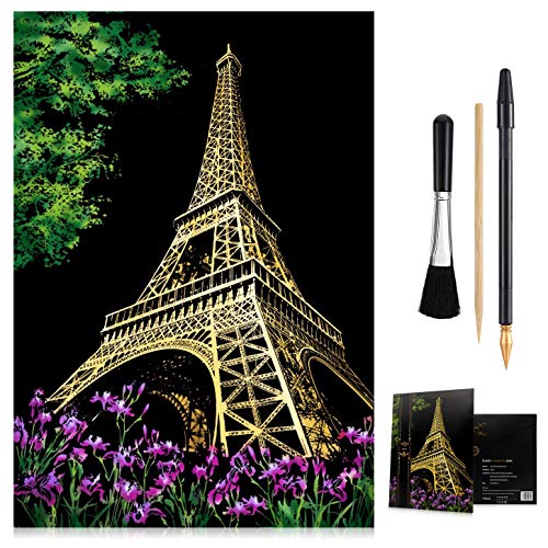 Scratch Art Rainbow Painting Paper, Sketch Pad DIY Night View Scra...