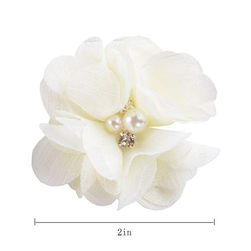 20pcs Pearl Rhinestone Chiffon Flowers, 2Crafting Flowers, Suitab...