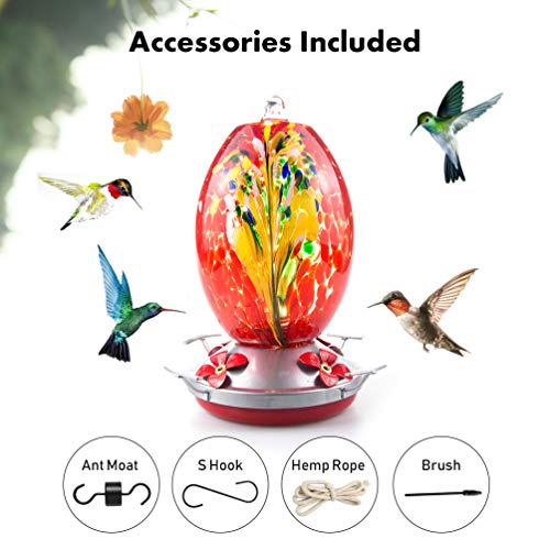 Muse Garden Hummingbird Feeder for Outdoors, Hand Blown Glass, 25 ...