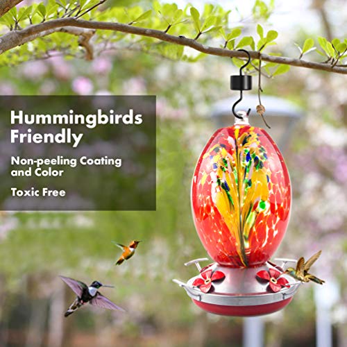 Muse Garden Hummingbird Feeder for Outdoors, Hand Blown Glass, 25 ...