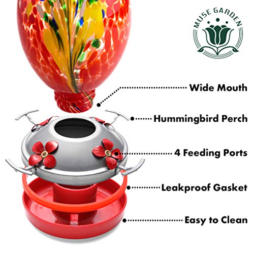 Muse Garden Hummingbird Feeder for Outdoors, Hand Blown Glass, 25 ...