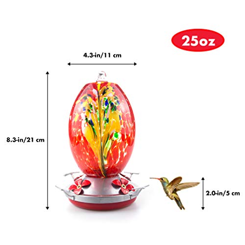 Muse Garden Hummingbird Feeder for Outdoors, Hand Blown Glass, 25 ...