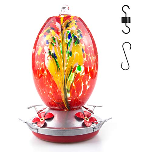 Muse Garden Hummingbird Feeder for Outdoors, Hand Blown Glass, 25 ...