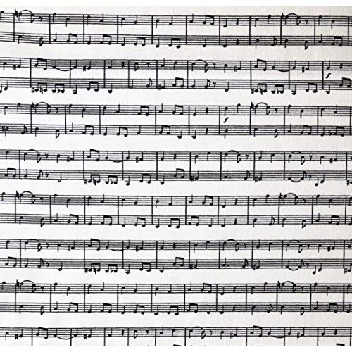 1/2 Yard -Let There Be Music Black Musical Staff Striped on Whit...