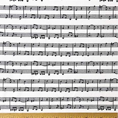 1/2 Yard -Let There Be Music Black Musical Staff Striped on Whit...