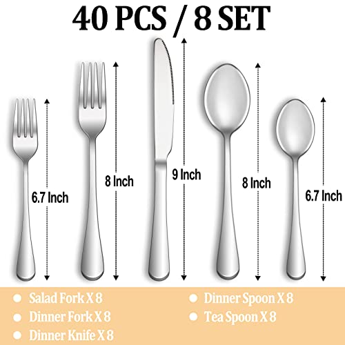 40 Piece Silverware Set Service for 8,Premium Stainless Steel Flat...