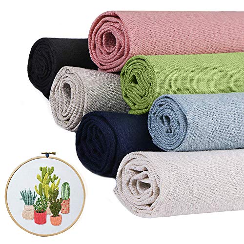 7 Pcs/Set Linen Needlework Fabric Solid Colour Cloth Garments Craf...
