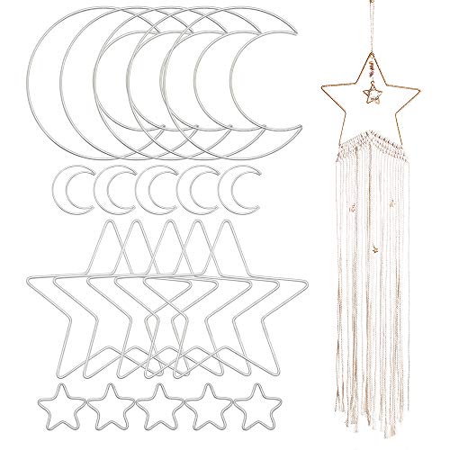 mwellewm 20 Pcs Moon Star Dream Catcher Metal Hoop Rings Circle Ma...