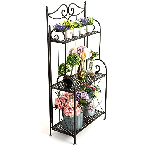 45-Inch Freestanding Scrollwork Design Metal Foldable 3-Tier Plant...