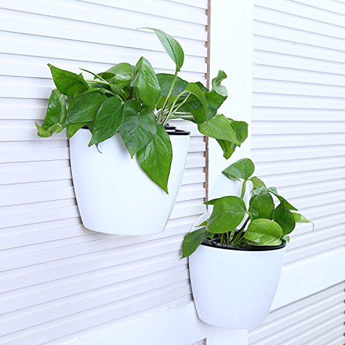 7 inch Wall Mountable Self Watering Planter Pots, White, Set of 2