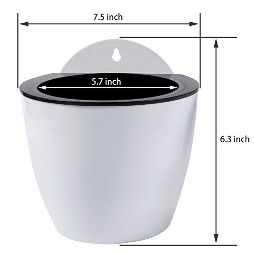 7 inch Wall Mountable Self Watering Planter Pots, White, Set of 2