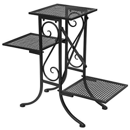 Black Metal Scrollwork Design 3-Tier Plant Stand, Planter Pot Disp...