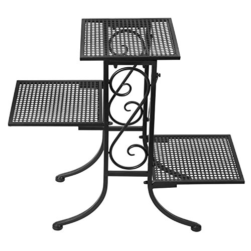 Black Metal Scrollwork Design 3-Tier Plant Stand, Planter Pot Disp...