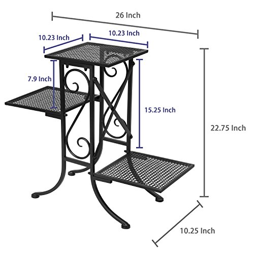 Black Metal Scrollwork Design 3-Tier Plant Stand, Planter Pot Disp...