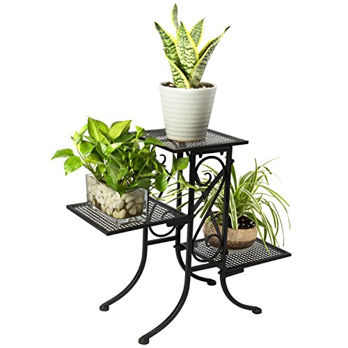 Black Metal Scrollwork Design 3-Tier Plant Stand, Planter Pot Disp...