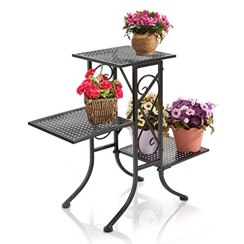 Black Metal Scrollwork Design 3-Tier Plant Stand, Planter Pot Disp...